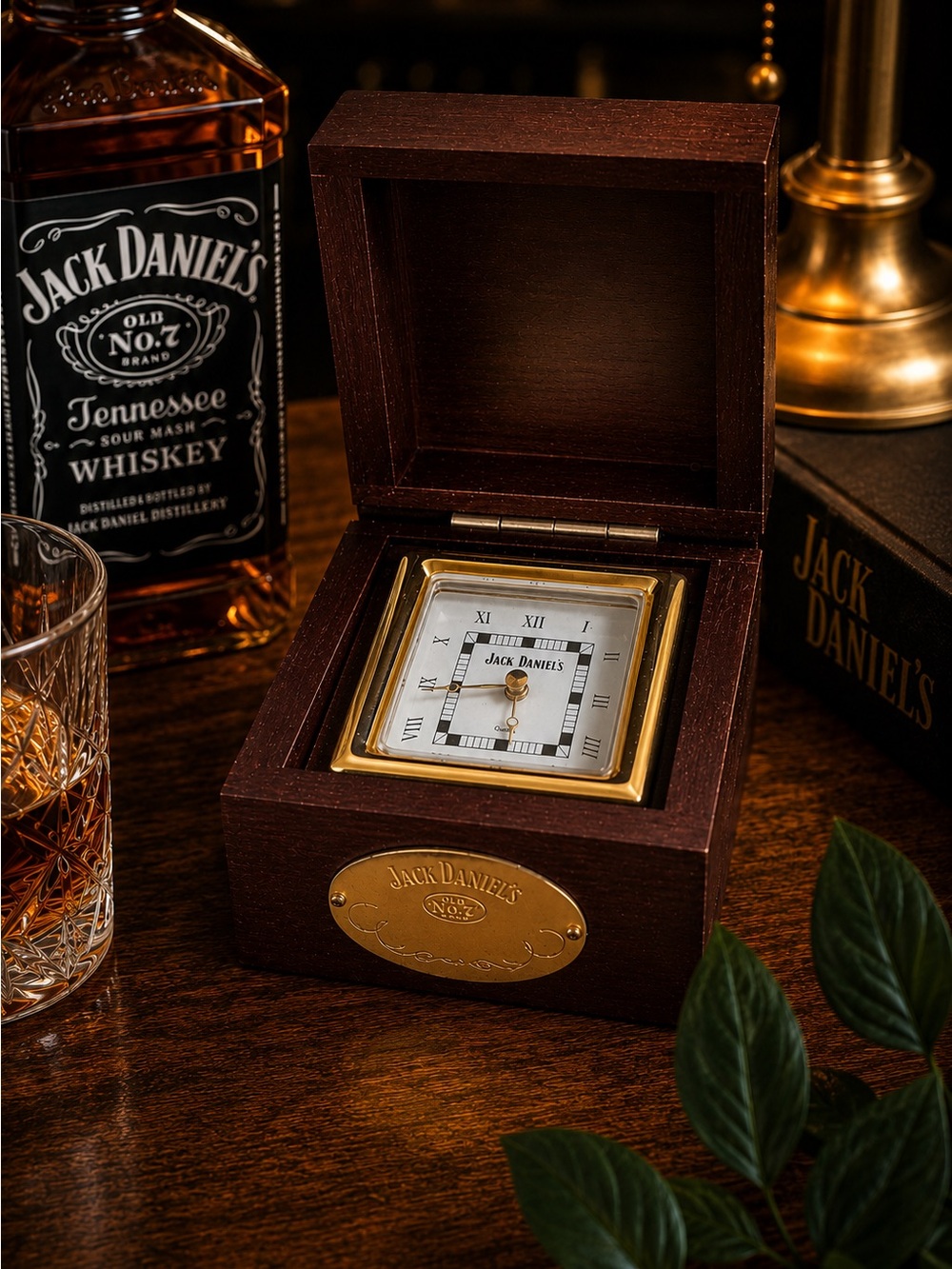 Vintage Jack Daniel's Whiskey Bar Decor Desk Clock Wooden Trinket Box Man Cave
